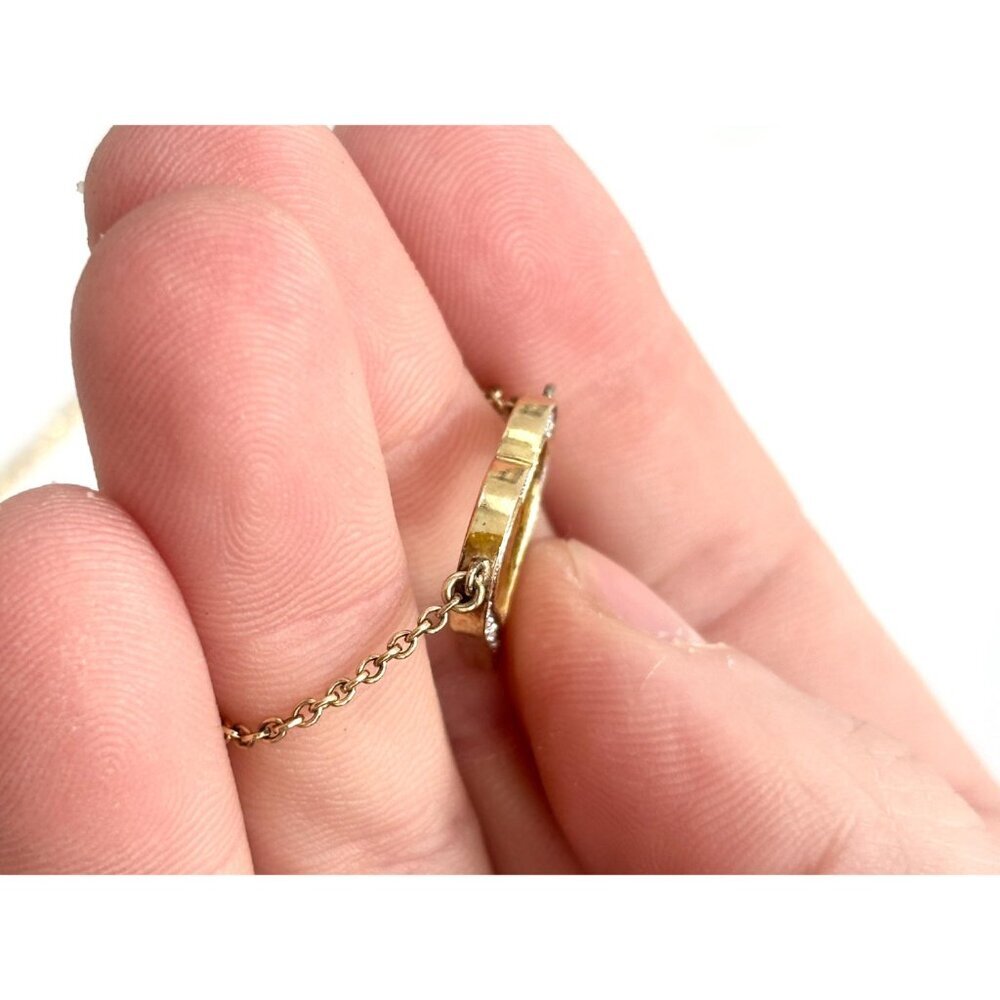 Heart Shaped Rhinestone Sterling Silver Gold T Vintage Pendant Necklace - 17" - Picture 5 of 11